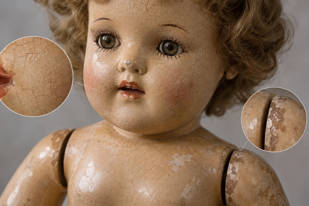 composition doll crazing collector reference scene